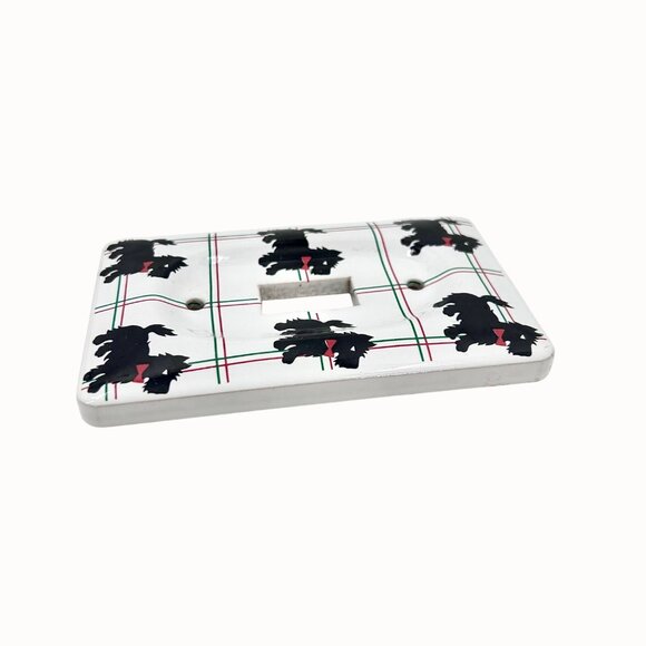 Vintage Jasco Scottie Dog Switch Plate Cover W/ Red Bows & Plaid Single Toggle - Picture 4 of 5